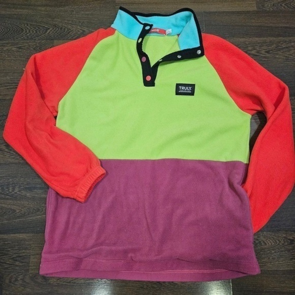 Shinesty Truly Hard Seltzer Colorblock Fleece Pullover Mens Large Neon Retro